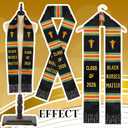4 x Geyoga Graduation Stole Kente Stole Black Authentic African Art 72" x 4.8" for Adult College Unisex Grads Celebrate