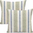 Blue Sage Green Pillow Covers 18x18 Set of 2 Boho Outdoor Striped Throw Pillow Covers Abstract Modern Geometry Decorative Pillowcase Farmhouse Linen Cushion Case Decorations for Sofa Couch