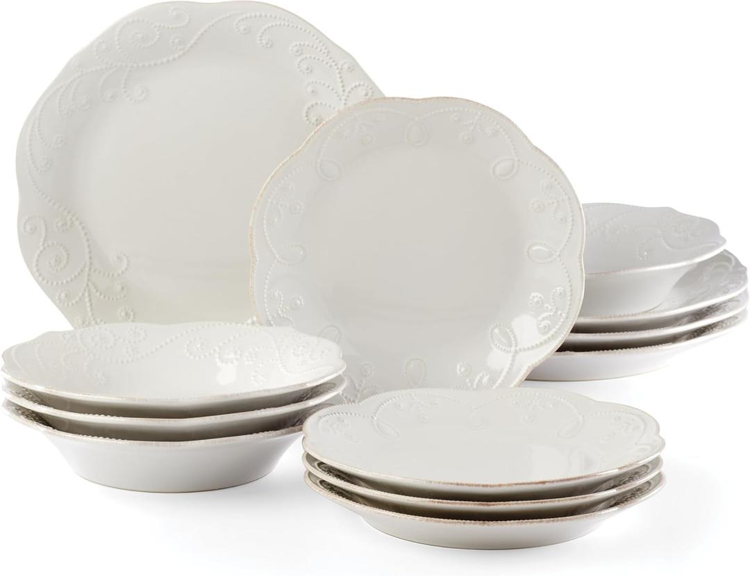 Lenox 890951 French Perle 12-Piece Plate & Bowl Dinnerware Set White, 21.30 LB