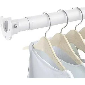Closet Rods for Hanging Clothes, 17 to 84 Inch Heavy Duty Stepless Adjustable Closet Hanging Rod, 1.3 Inch Diameter Metal Closet Rod for Wardrobes Laundry Bedroom RV, White