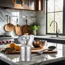 Round SUS304 Stainless Steel Utensil Holder - Silver Caddy & Organizer for Drying Cooking Spoons, Spatulas, and Silverware - Essential Kitchen Container for Countertop(3.94inch Tall)