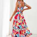 AlvaQ Women's 2025 Summer Sleeveless Floral Print Maxi Dress Strap Square Neck Beach Sun Dress (L)