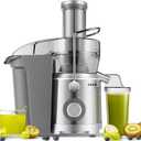 GDOR 1300W Extra Large Juicer Machines with Larger 3.2 Feed Chute, Titanium Enhanced Cut Disc Centrifugal Juice Extractor, Full Copper Motor Heavy Duty for Whole Fruit and Vegetable, Silver, XL