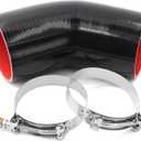 High Performance 4-Ply Reinforced 45 Degree ID 3.5 Inch Elbow Silicone Coupler Hose with 2 T-Bolt Clamps, Wall Thickness 5mm Leg Length 4 Inch for Turbo/Intercooler/Intake Piping