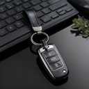 Metal Keychain Car Key Holder with 2 Key Rings Leather Key Pendant for Men & Women (Black)