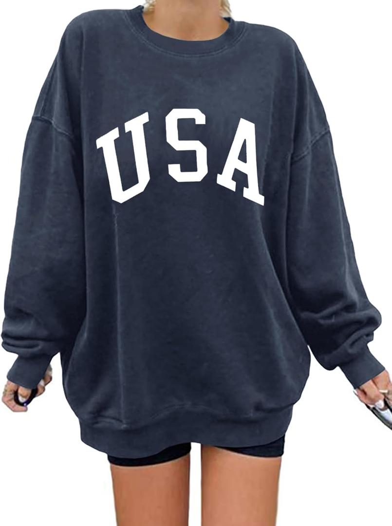 Langwyqu Women's Oversized Sweatshirt Los Angeles California Crewneck Long Sleeve Casual Loose Pullover Tops (X-Large, #56 Navy)