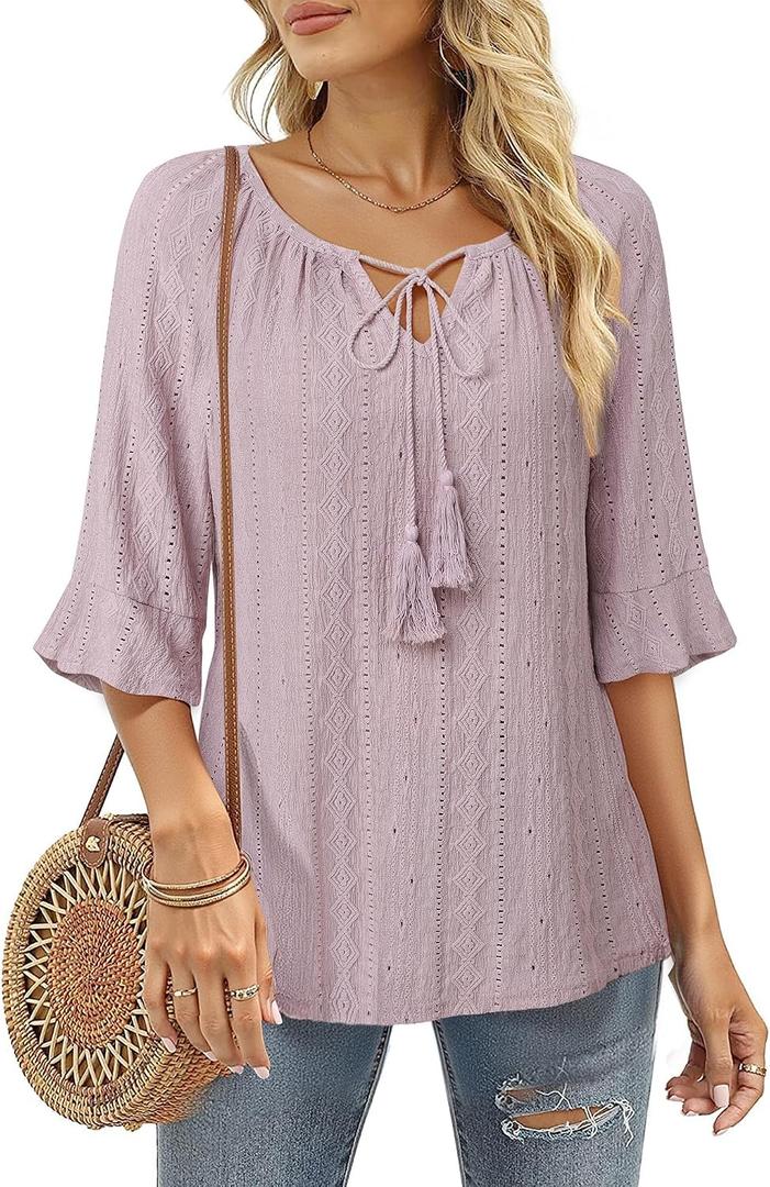 Furnex Women's Casual Ruffle Sleeve Tops V Neck Knit Shirts 2025 Spring Trendy Blouses (XXL)