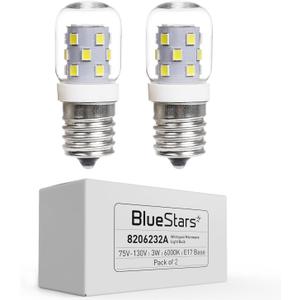 BlueStars Upgraded 8206232A 3W E17 Base Microwave LED Bulb Dimmable, 6000K Cold Daylight, 40W Incandescent Equivalent, 110V-130V 240 lumens for Refrigerator Range Hood Microwave, 2 Packs