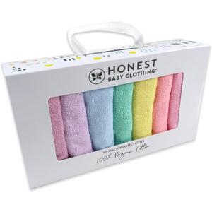 HonestBaby 10-Pack Terry Wash Cloths in Gift Box 100% Organic Cotton for Infant Baby Boys, Girls, 10-Pack Rainbow Pinks, One Size