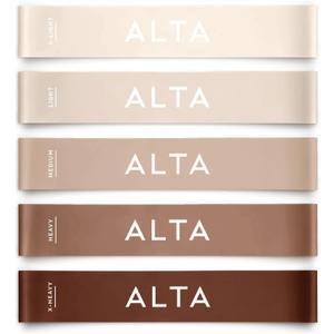 ALTA Mini Loop Bands for Exercise - Premium Durable Latex - Small Resistance Bands for Women, Booty Bands for Working Out, Leg Stretch Loops for Physical Therapy, Pilates Exercise Mini Bands Set (5 Pack - Latte)