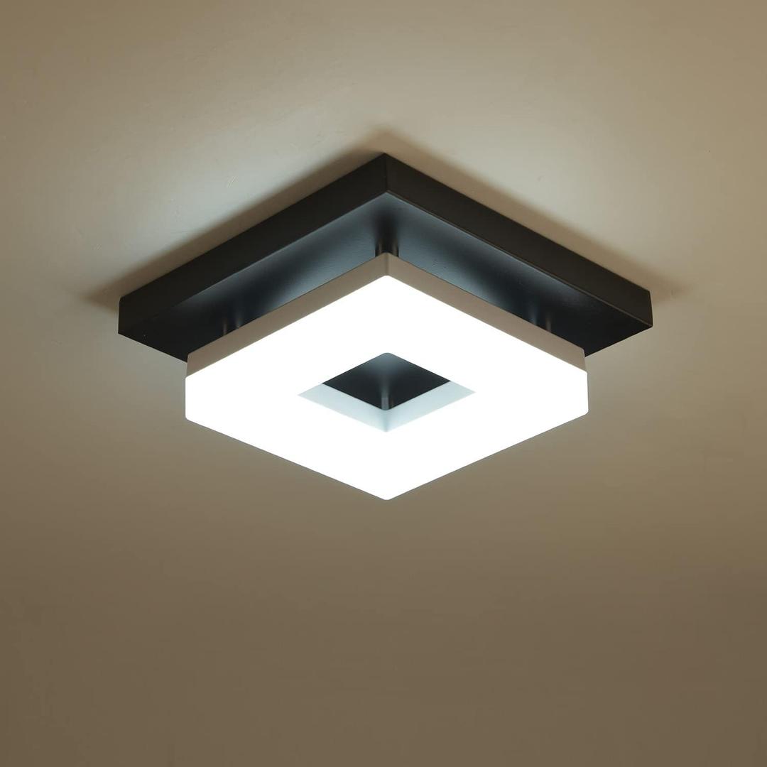 8in 12Watt Flush Mount led Ceiling Light fixtures.Modern Ceiling Lamps for Hallways,Balcony,Cloakroom, Small Closet,Washrooms,stairwell,Square,Black