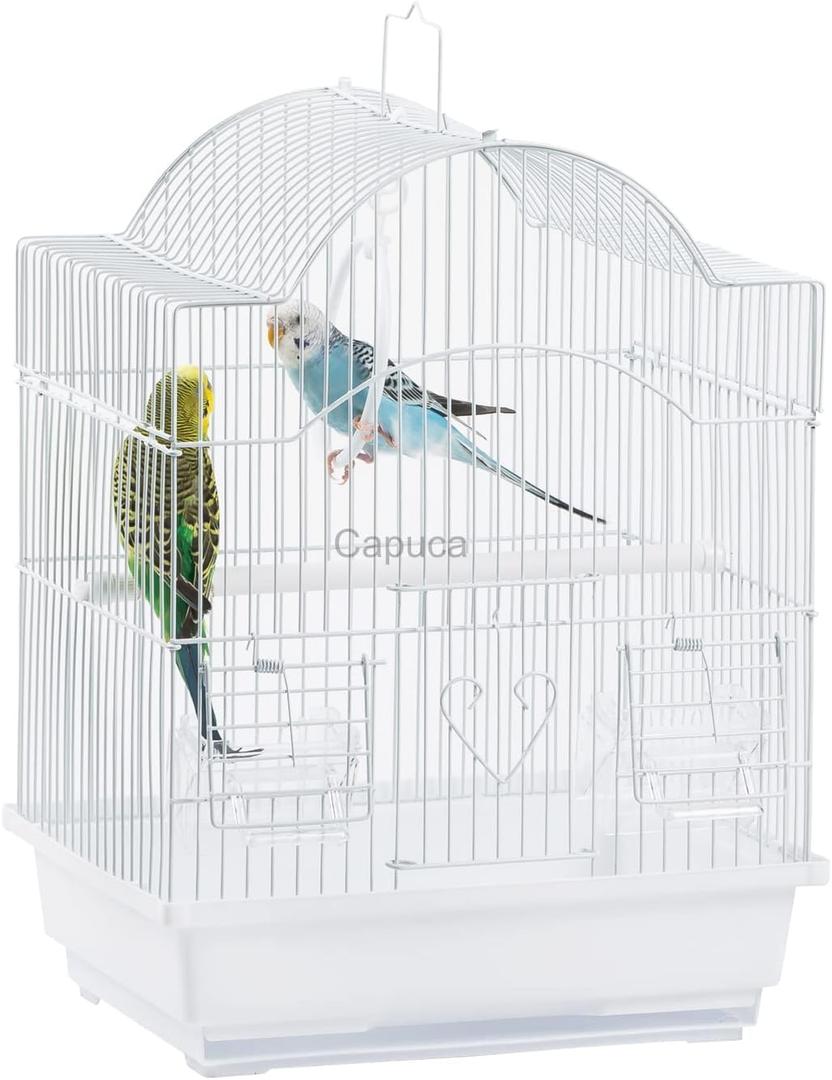 Small Bird Travel Cage-Lightweight Small Birds Starter Kit with Birdcages and Accessories Great for Parakeets Lovebirds Parrotlets Finches Canaries Removable Plastic Tray Include (White, 11.8"L x 9"W x 15.3"H)