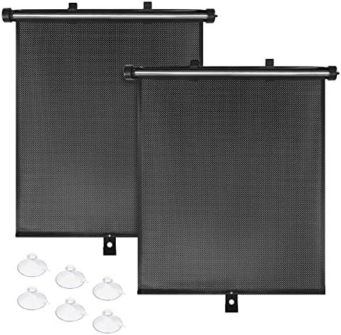 BOGI Car Window Shades for Side Windows, 2 Pack Retractable Sun Shades for Blocks Heat and UV Rays Glare Protection Breathable Roller Car Window Shade for Baby, Kids, Pets, Passengers