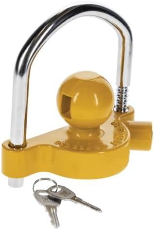 REESE Towpower 72783 Coupler Lock, Adjustable Storage Security, Heavy-Duty Steel, Yellow and Chrome ( Universal Fit)