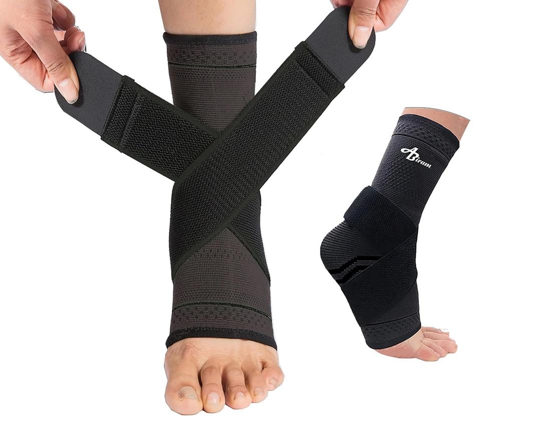 ABIRAM Ankle Brace for Women & Men, Ankle Compression Sleeve, Foot Sleeve with Strap (1 Pair), Ankle Support for Sprained Foot & Arch, Plantar Fasciitis Relief Socks, Achilles Tendonitis, 2XL