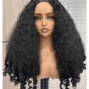 Afro V Part Wig Kinky Curly Wigs for Black Women, 180% Density Synthetic Kinky Curly Clip in Half Wig with Bouncy Curls (#1B, 20 inch)