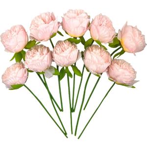 10pcs Artificial Peony Flowers Silk Peonies Real Touch Flower Bouquet for Vase Decor Wedding Table Centerpieces Valentines Gifts (Pink)