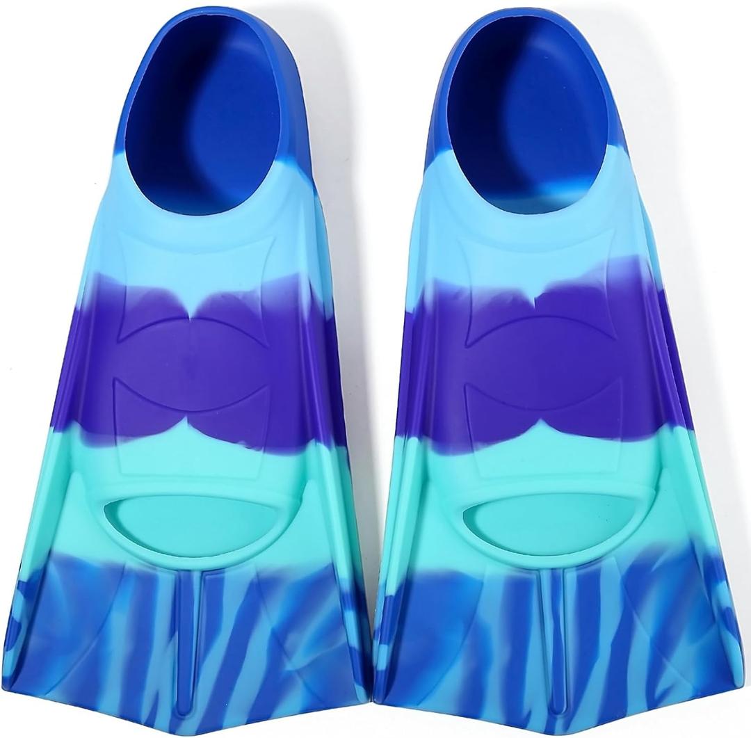 Kids Swim Fins,Short Kids Fins Youth Swimming Flippers for Lap Swimming Training for Children Girls Boys Beginners (S ( US Kids 2-3.5 ), Blue / Light Blue / Blue / Light Blue / Tie-Dye Blue)