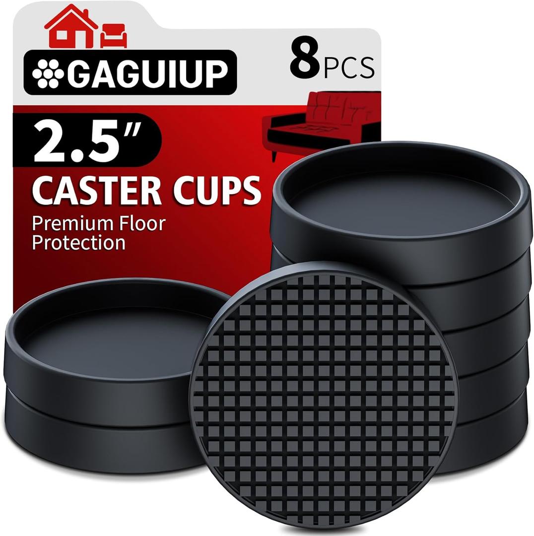 Furniture Coasters, 8PCS 2.5" Furniture Caster Cups for Hardwood Floors, Rubber Furniture Pads Non Slip Furniture Grippers, Bed Couch Stoppers to Prevent Sliding - Protect All Types of Flooring, Black