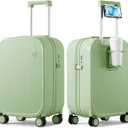mixi Carry On Luggage with Cup Phone Holder Hard Shell Rolling Travel Suitcase with Spinner Wheels,20 Inch Avocado Green