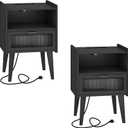 Nightstand with Charging Station, Bedside Tables Set of 2, End Table Side Table with 2 Tiers Storage Space, for Bedroom, Living Room, Black MLBZ07BEV-2