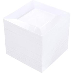 bUCLA 100PCS White Square Plastic Plates-6inch Disposable Cake Plates- Premium Hard Square Small Appetizer Plates for Wedding/Party