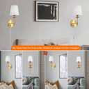 Dimmable Plug in Wall Sconces Set of 2, Gold Bedside Wall Lamp with Knob Dimmer Switch and 6.5FT Electric Cord, Mid Century Modern Bathroom Wall Light Fixture for Bedroom Living Room
