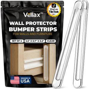 2 x 4 Clear Silicone Wall Protector Strips Self-Adhesive Door Slam Stoppers & Noise Dampening Bumpers for Cabinets, Car, Toilet Lids, Drawers, Shower 5.5" x 0.7" x 0.2" by Vellax