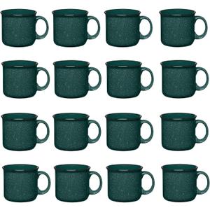 Set of 16 Ceramic Campfire Mugs  15 Oz, Green  Coffee & Tea Cups for Home, Work, Travel, Camping  Customizable, Great for DIY, Events, Companies