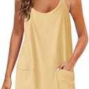 Panadila Womens Summer Sleeveless Mini Dress V Neck Spaghetti Strap Sundress Athletic Short Dress with Pockets, M