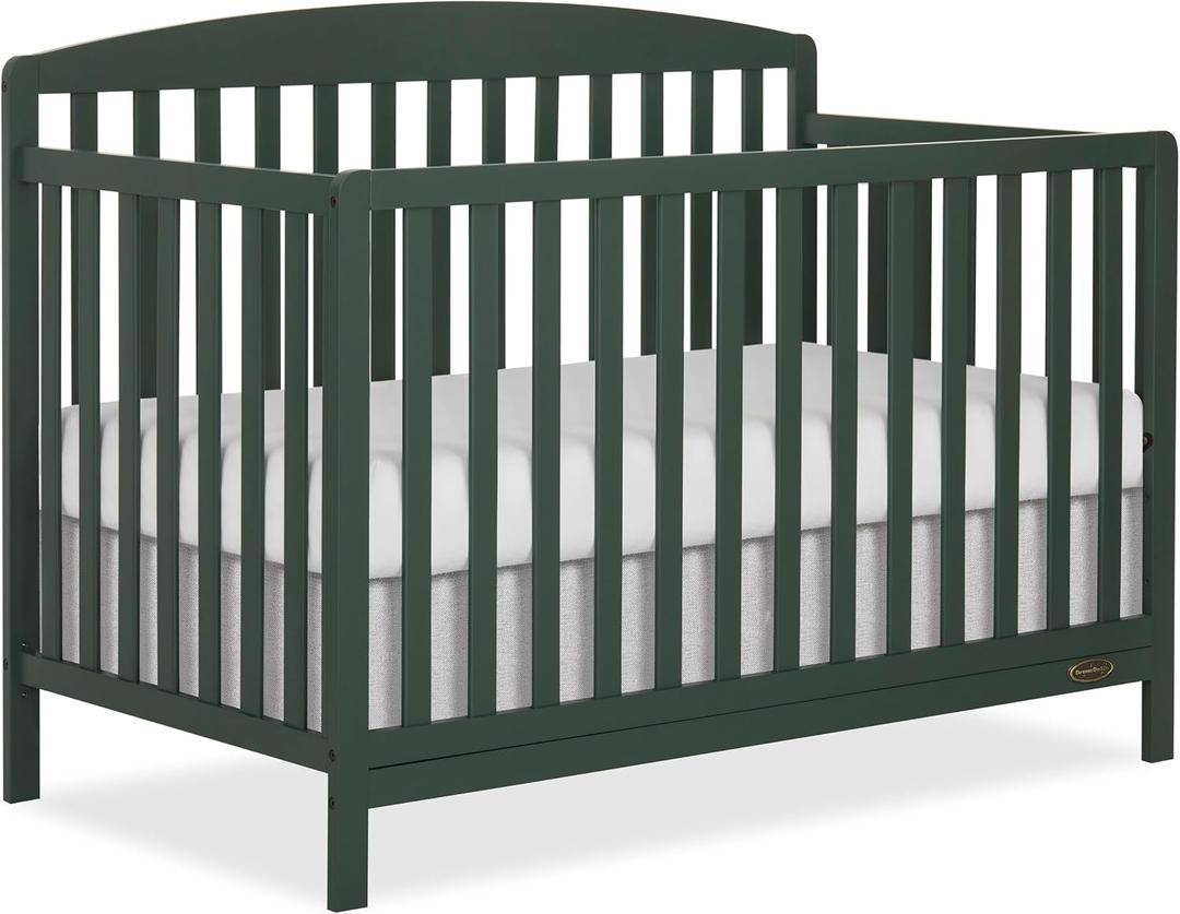 Dream On Me Odelle 5-in-1 Convertible Full-Size Baby Crib in Forest Green, GreenGuard Gold & BSA Converts to Toddler, Day & Full-Size Bed, Sustainable Pinewood, 3 Mattress Heights