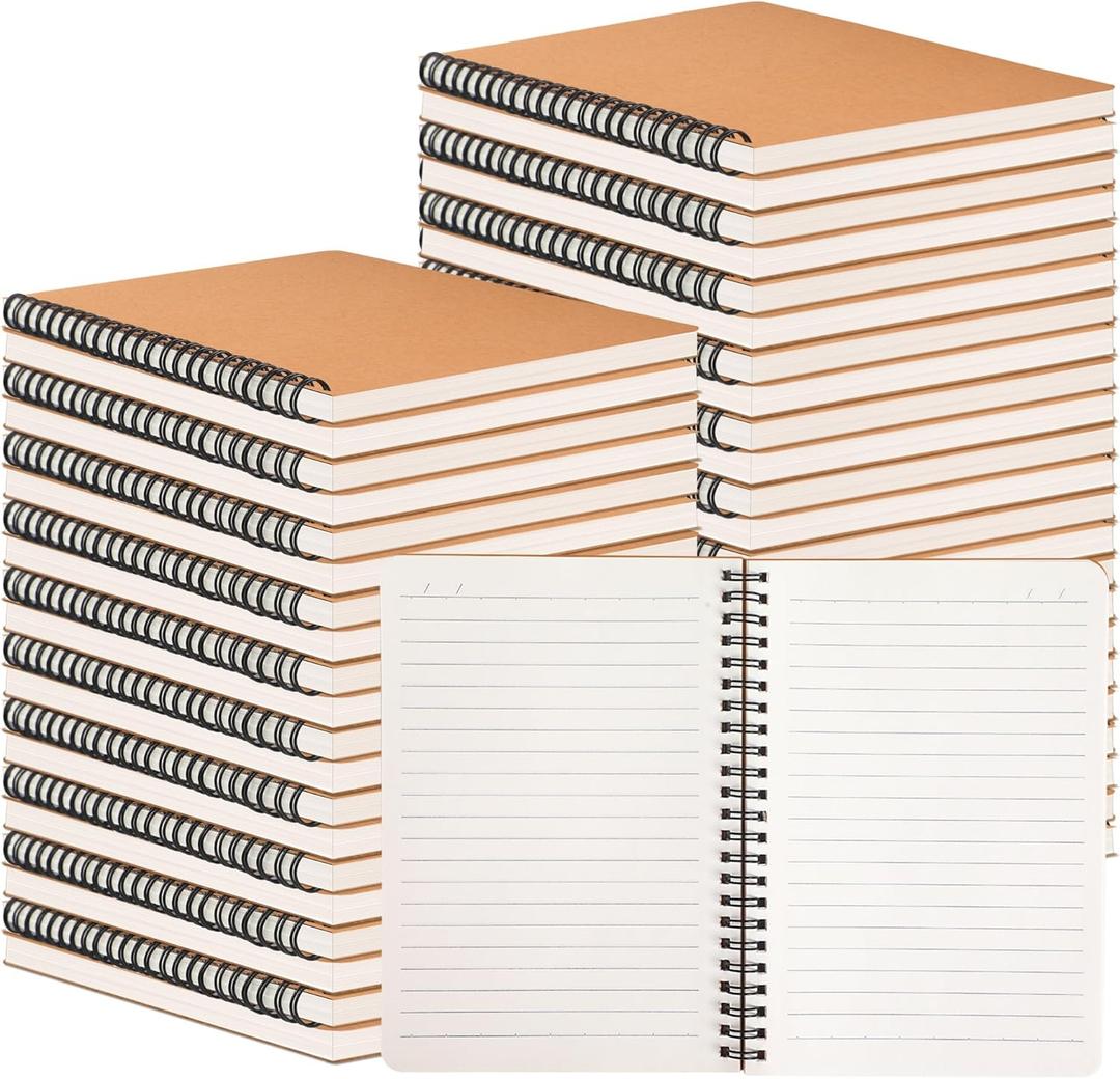 miikoul 100 Packs A5 Spiral Lined Notebooks, Kraft Paper Cover, 8.3"5.5", 60 Sheets/120 Pages, Ruled Notebooks Bulk, Hardcover Journal Notepad Travel Notebooks for Office and Back to School Supplies (Picture color-Kraft)