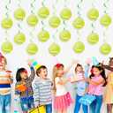60pcs Tennis Party Foil Swirl Decorations Tennis Ball Ceiling Hanging Banners Decor Hanging Swirls Sports Cutouts Birthday Supplies for Sports Birthday Baby Shower Party Favor Indoor Home Office Decor