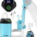 WADEO Portable Shower for Camping, Outdoor Electric Shower Rechargeable Pump with Intelligent Digital Display, Camping Shower Head Nozzle for Camping, Hiking, Traveling, Washing