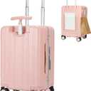 MRPLUM Carry On Luggage Double Handle Suitcase with Net Pocket,Hard Shell Spinner Wheels Luggage with TSA Lock&Seat Belt, 20 Inch, Pink