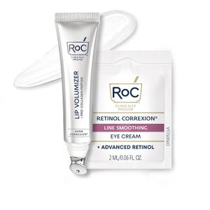 RoC Derm Correxion Lip Volumizer - Lip Plumper Peptide Treatment with Hyaluronic Acid & Vitamin E + Line Smoothing Eye Cream Packette, 10 Ml