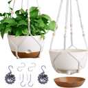 Set of 2-10 Inch Hanging Planters for Indoor Plants with Self-Watering Includes Hanging Pots for Plants, Outdoor Hanging Plant Pot with Drainage, and 2 Types of Hanging Baskets Hangers (White, 10inch)