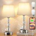 Crystal Table Lamp Set of 2 for Bedroom/Living Room, 14.6in (Beige)