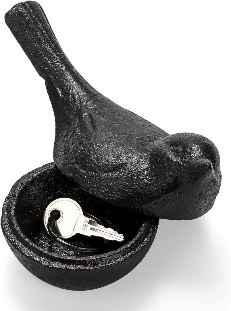 Cast Iron Key Hider, Birds Hide-a-Key Holder, Outdoor Small Garden Statues Ornament, Outside Spare Key Hider Figurine, Indoor Decoration Jewelry Trinkets Box for Ear Studs, Rings, Paper Clips