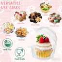 100 Sets Individual Cupcake Containers Single Cupcake Carrier with Lids Plastic Cake Holders and Gold Liners Stackable Deep Dome Bakery Supplies for Baking Transport Party Catering