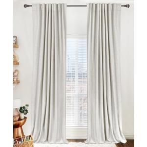 100% Blackout Shield Linen Blackout Curtains for Bedroom 96 Inches Long, Back Tab/Rod Pocket Living Room Drapes, Thermal Insulated Blackout Curtains 2 Panels Set, 50" W x 96" L, Beige