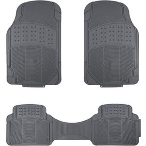 Amazon Basics Universal PVC Faux Rubber Car Floor Mats, Anti-Slip, All Weather Protection, Waterproof Flexible Trim to Fit for 95% Automotive SUV Sedans Trucks, Charcoal Pure Grey, Pack of 3 (Gray)