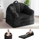 MAXYOYO Folding Sofa Bed, 2 in 1 Convertible Sofa to Lounger Comfy Single Bean Bag Chair for Adults, Floor Sleeper Couch with Handle, Faux Fur Couch Bed for Living Room Bedroom, Black
