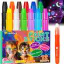 nsxsu Halloween Face Paint Sticks Kit for Kids 12 Colors, Washable Face Painting Crayons for Children, Birthday Makeup Party Supplies, Mess-Free Girls Boys Face Painting Pens Stocking Stuffers (6 UV Colors + 6 Classic Colors)