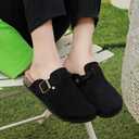 Suede Clogs for Men Soft Cork Footbed Women's Clogs Mules with Arch Support, Adjustable Buckle Comfort Leather Potato Shoes, Slip-On Closed Toe Slippers (Black)