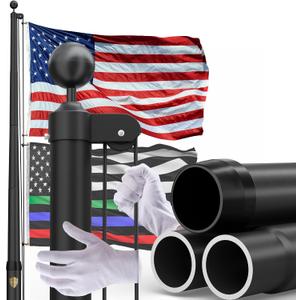 20FT Heavy Duty Flag Pole for Outside House Flared Aluminum Pole with 2.4'' Wide Base, Wind-Tested 100MPH, Complete Flagpole Kit with 3x5 USA Flag for Yard & Outdoor Display, 20FT, Black 