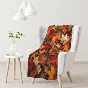 Flannel Blanket Featuring Piled Maple Leaves Pattern, Soothing Anxiety Relief, Breathable Microfiber, for Fall snuggling, Cozy and Lightweight, Throw Blanket for Couch Decorative 30X40 Inch