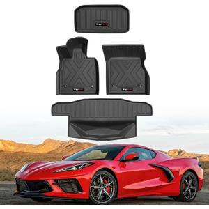for 2020-2025 2026 Chevy Corvette C8 Accessories Floor Mats and Front Rear Cargo Mats Trunk Liner Full Set TPE All Weather Protection (Full Set)