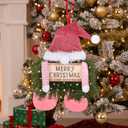 Knitgrip Christmas Lighted Wreath Gnome Xmas Gnome Door Wreath Artificial Santa Xmas Hanging Sign for Door Window Wall Decorations Farmhouse Christmas Home Decor(Pink)