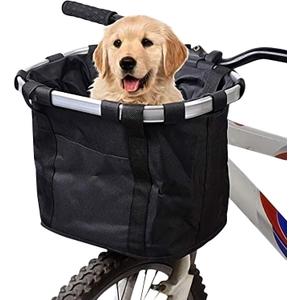 URBEST Bike Basket,Small Pets Cat Dog Folding Carrier,Removable Bicycle Handlebar Front Basket, Quick Release and Easy to Install,Detachable Cycling Bag (Black)